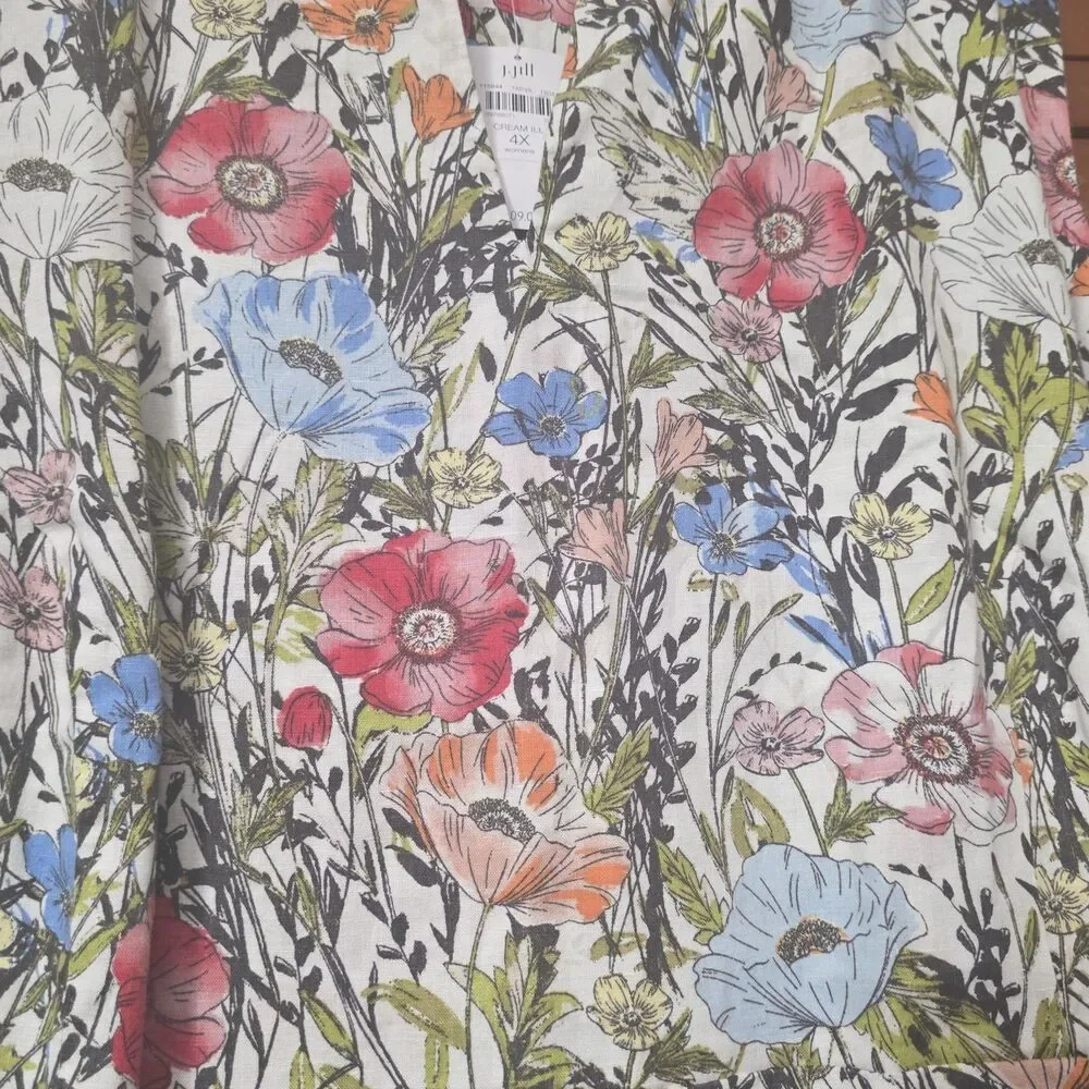 NWT J Jill Love Linen Dress Size 4X Floral Sleeveless Pockets Mini Pastel Linen - Picture 5 of 12